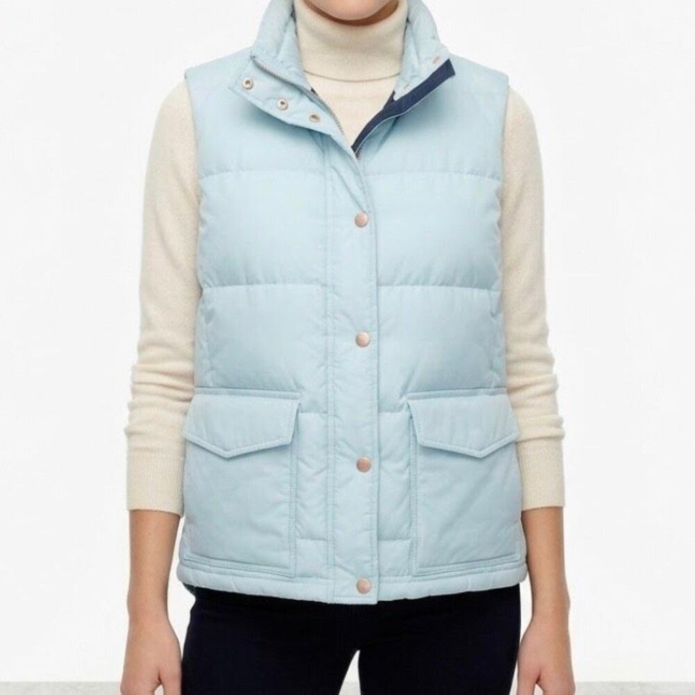 J crew down light sky blue warm puffer vest xl